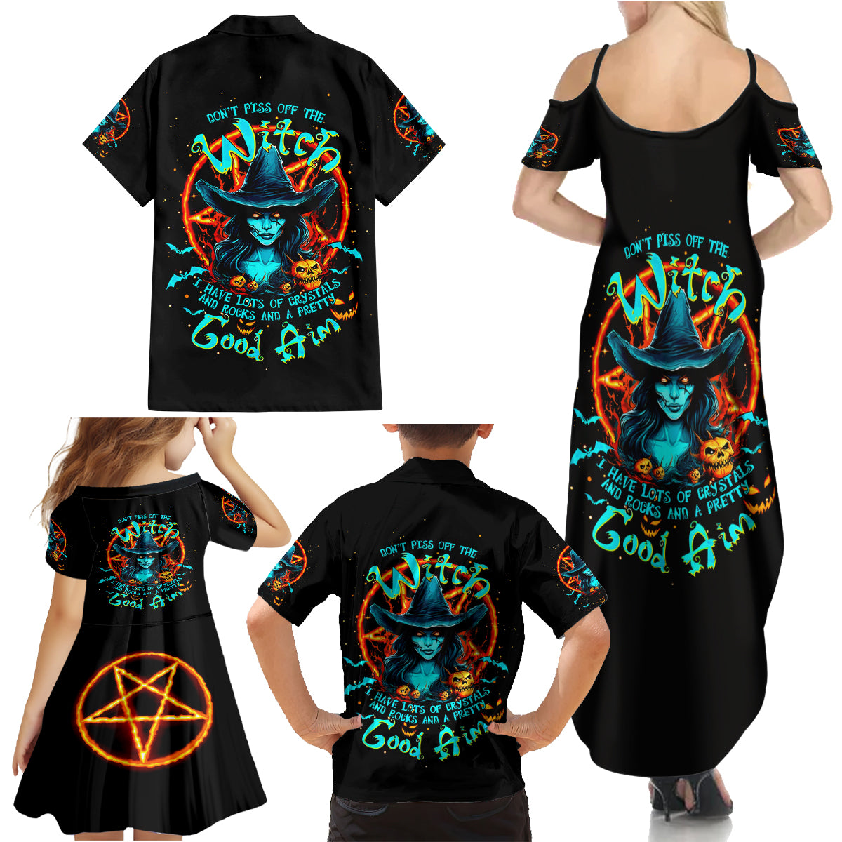 Witch Skull Family Matching Summer Maxi Dress and Hawaiian Shirt Don't Pss Off The Witch - Wonder Print Shop