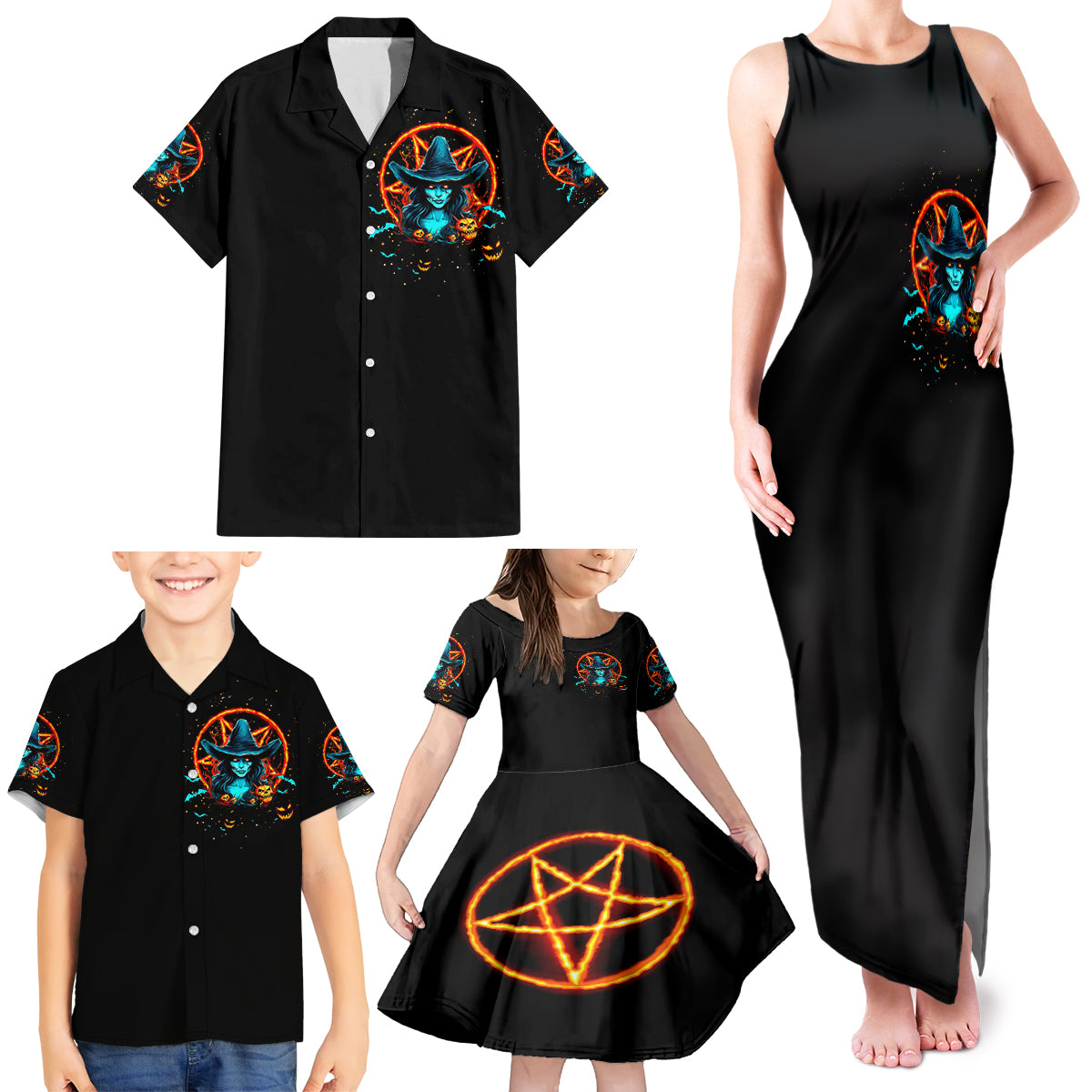 Witch Skull Family Matching Tank Maxi Dress and Hawaiian Shirt Don't Pss Off The Witch - Wonder Print Shop