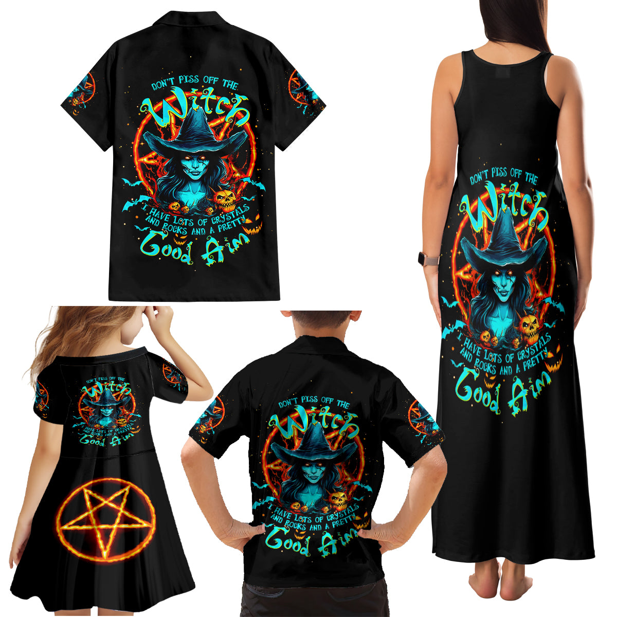 Witch Skull Family Matching Tank Maxi Dress and Hawaiian Shirt Don't Pss Off The Witch - Wonder Print Shop