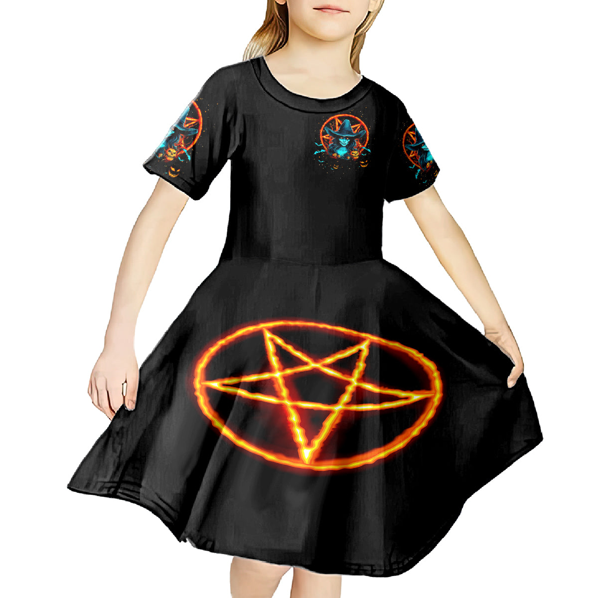 Witch Skull Kid Short Sleeve Dress Don't Pss Off The Witch - Wonder Print Shop