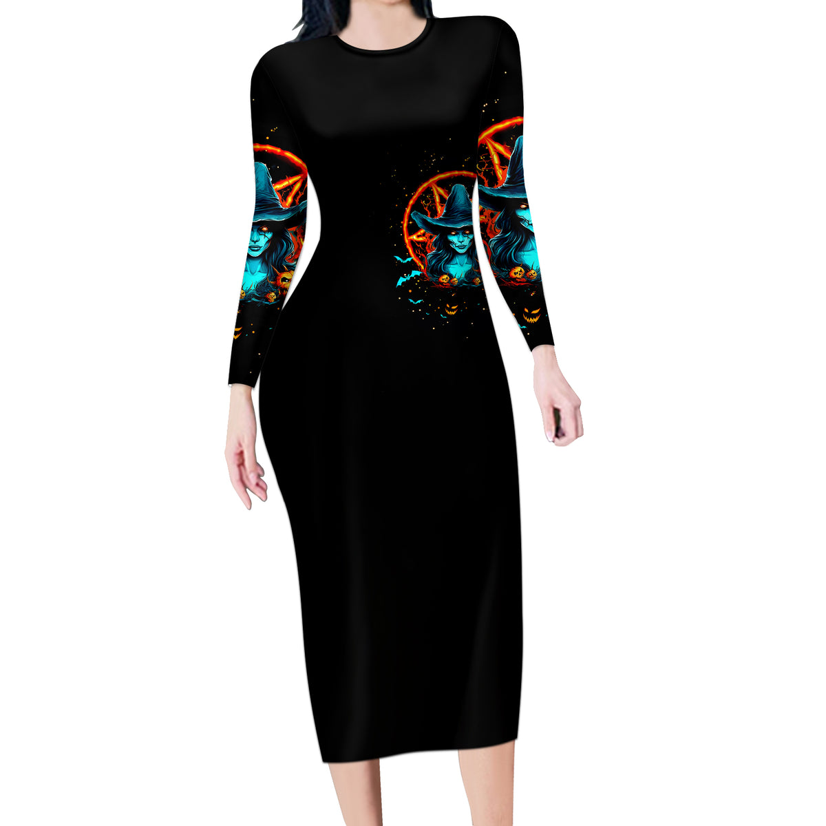 Witch Skull Long Sleeve Bodycon Dress Don't Pss Off The Witch - Wonder Print Shop
