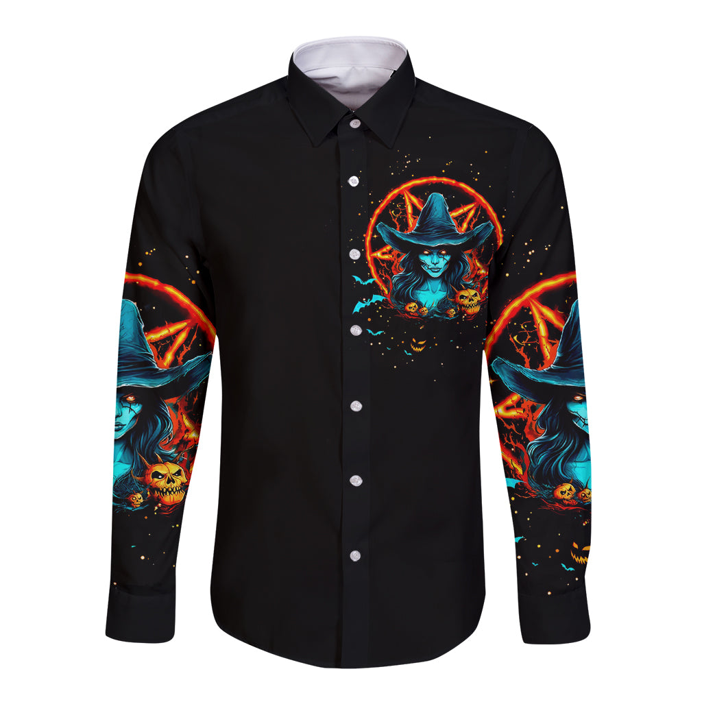 Witch Skull Long Sleeve Button Shirt Don't Pss Off The Witch - Wonder Print Shop