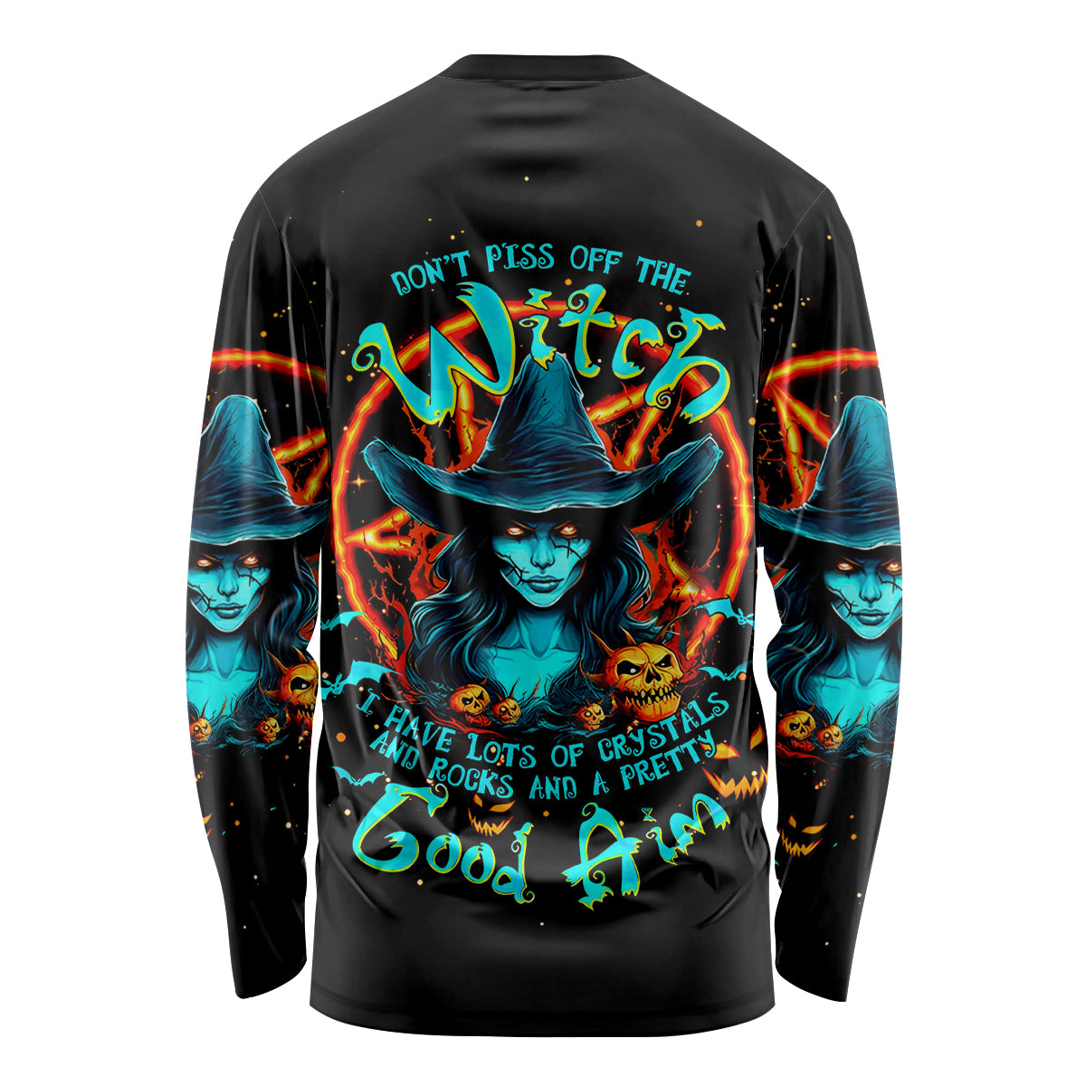 Witch Skull Long Sleeve Shirt Don't Pss Off The Witch - Wonder Print Shop