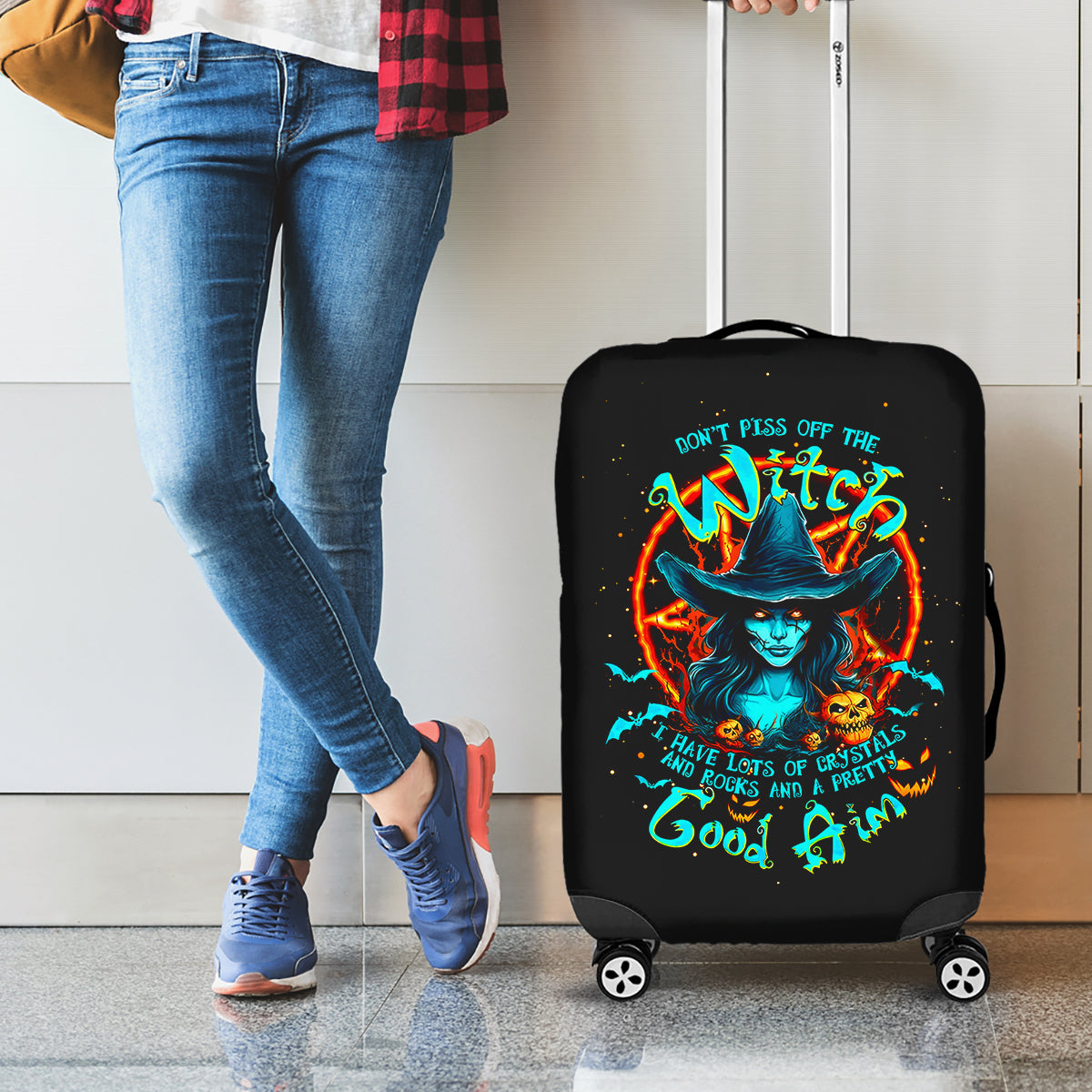 Witch Skull Luggage Cover Don't Pss Off The Witch - Wonder Print Shop