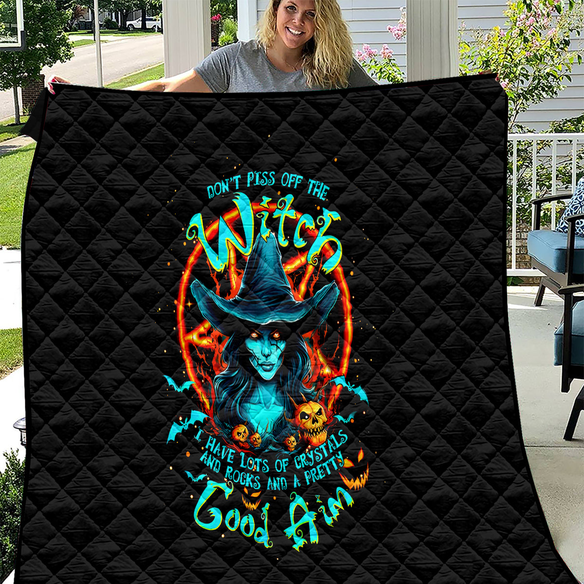 Witch Skull Quilt Don't Pss Off The Witch - Wonder Print Shop
