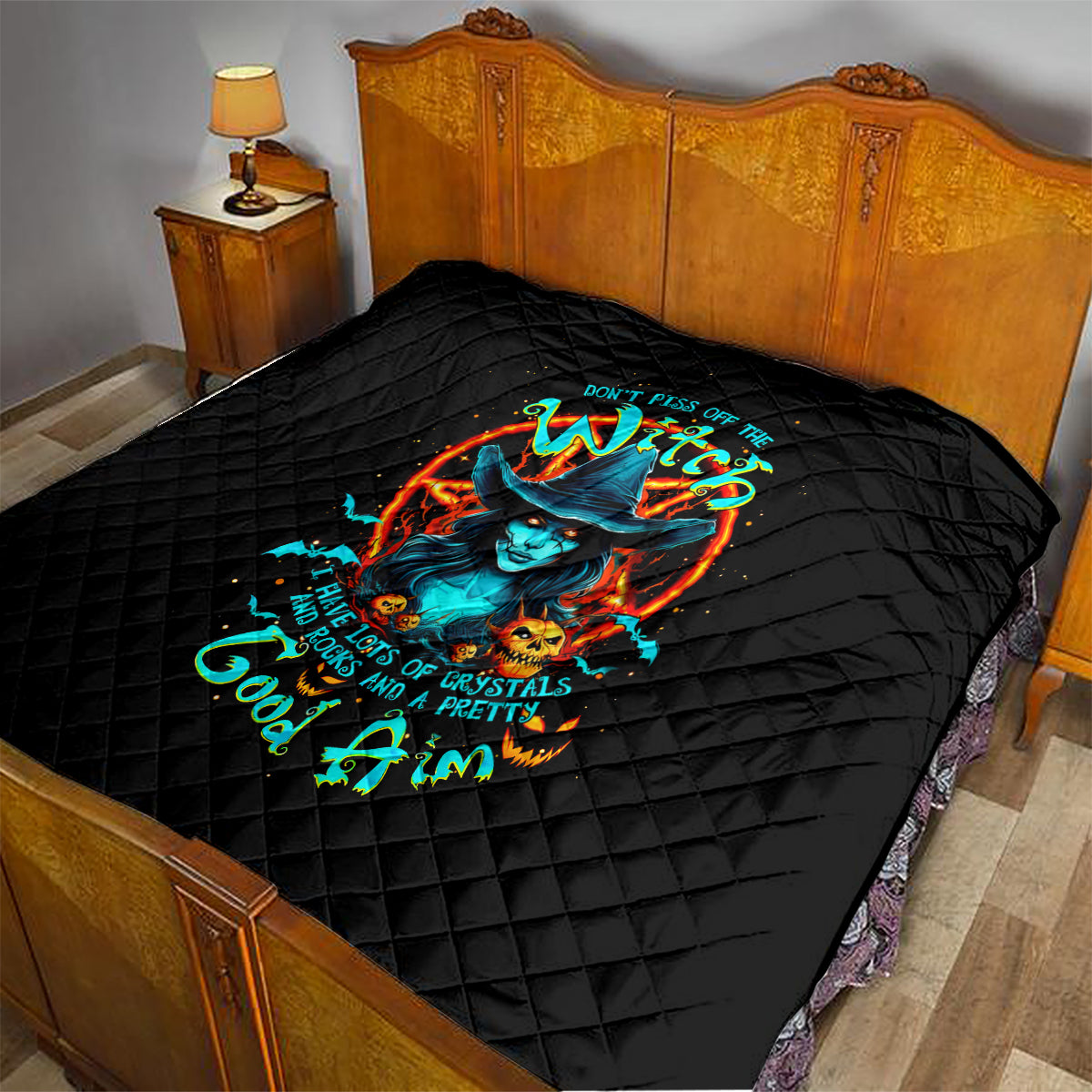Witch Skull Quilt Don't Pss Off The Witch - Wonder Print Shop