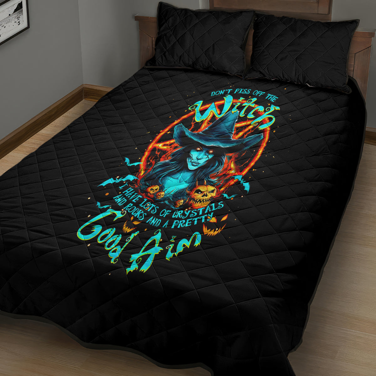 Witch Skull Quilt Bed Set Don't Pss Off The Witch - Wonder Print Shop
