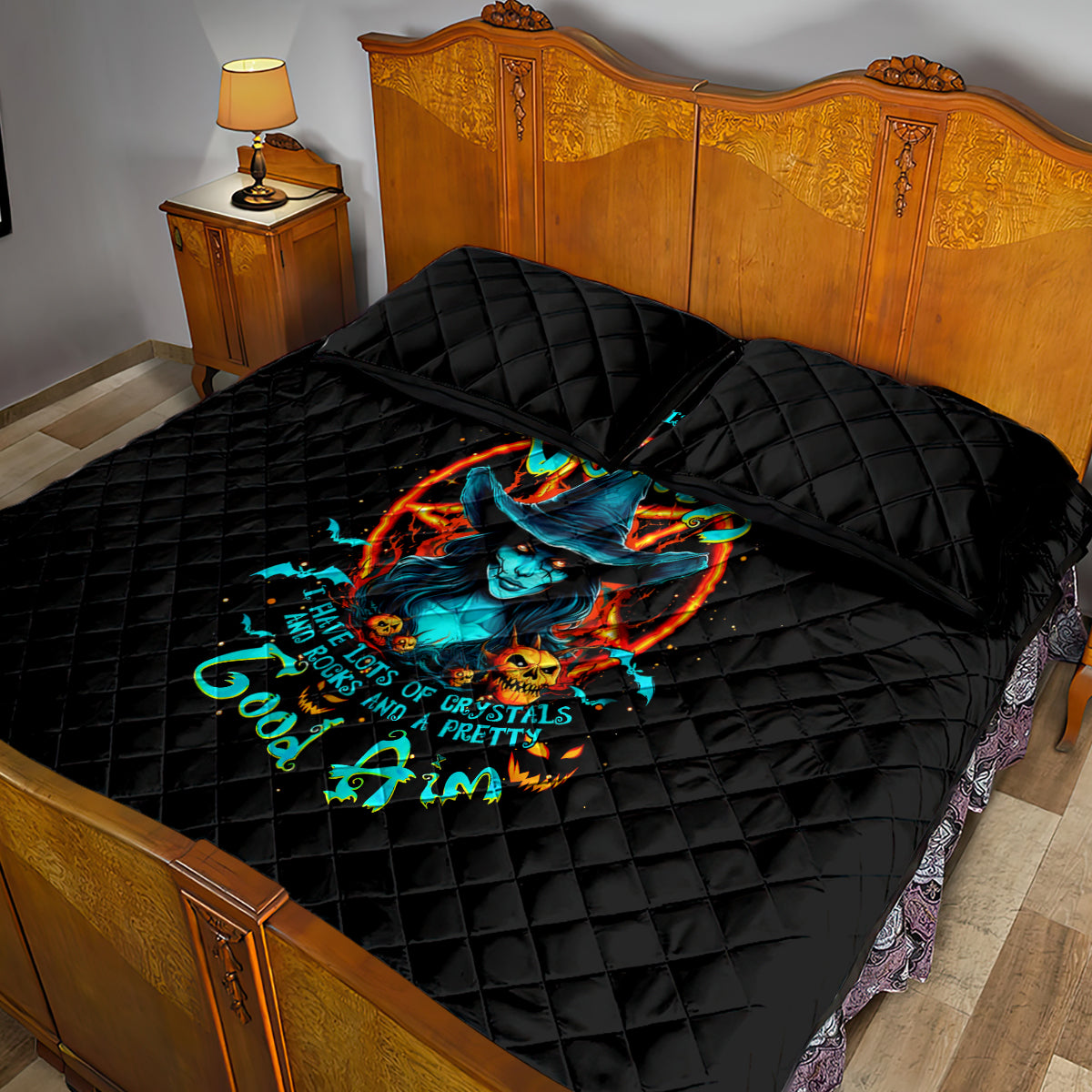 Witch Skull Quilt Bed Set Don't Pss Off The Witch - Wonder Print Shop