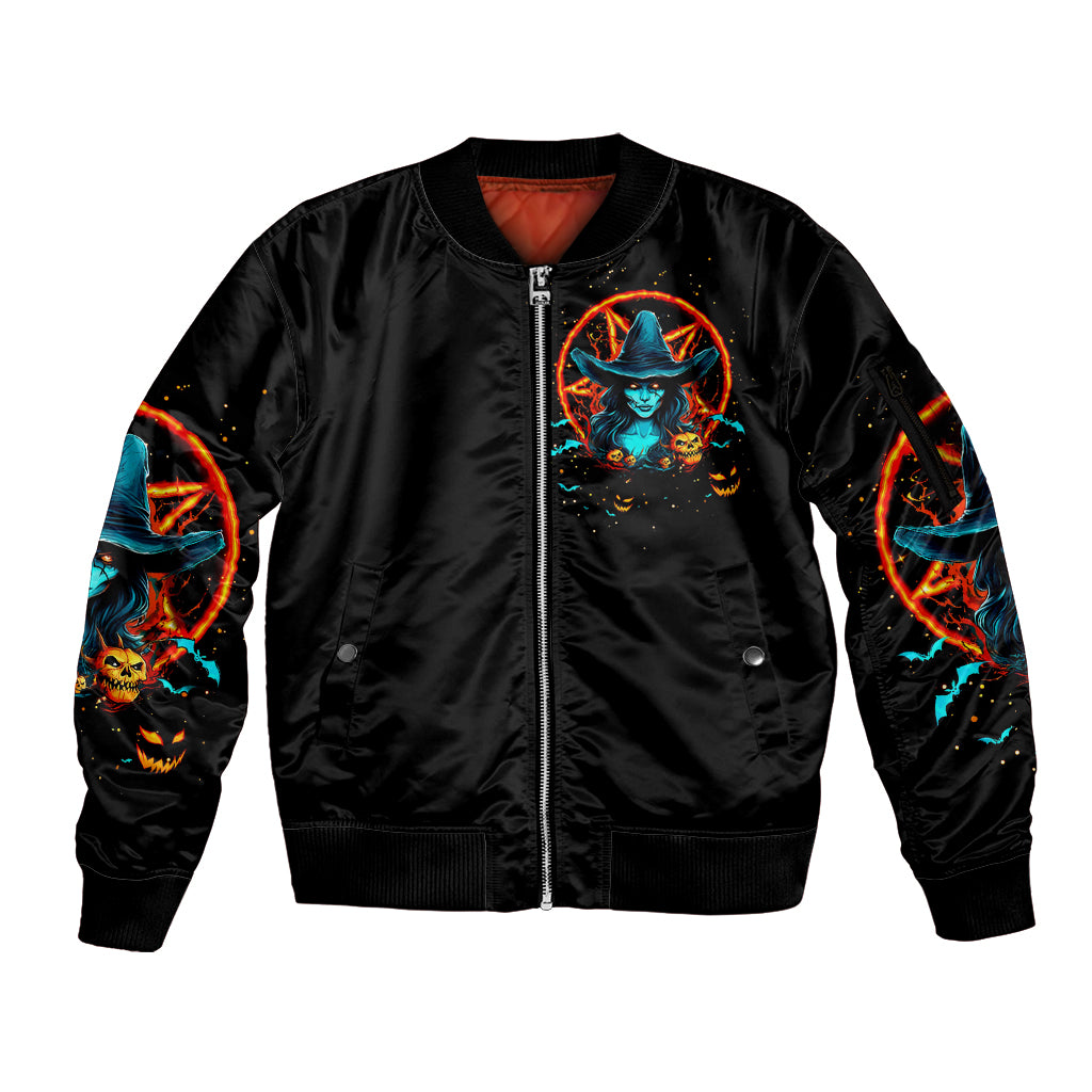 Witch Skull Sleeve Zip Bomber Jacket Don't Pss Off The Witch - Wonder Print Shop