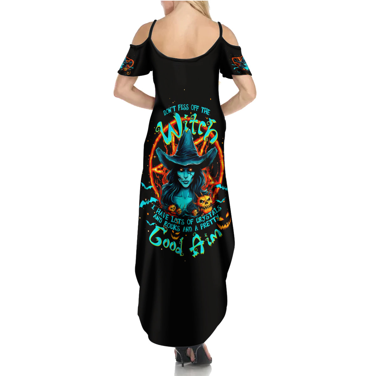 Witch Skull Summer Maxi Dress Don't Pss Off The Witch - Wonder Print Shop