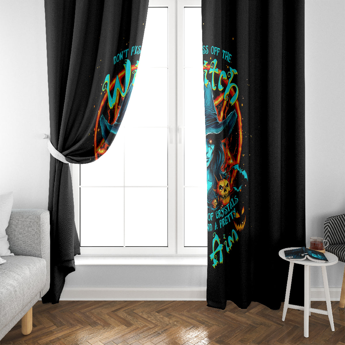 Witch Skull Window Curtain Don't Pss Off The Witch - Wonder Print Shop