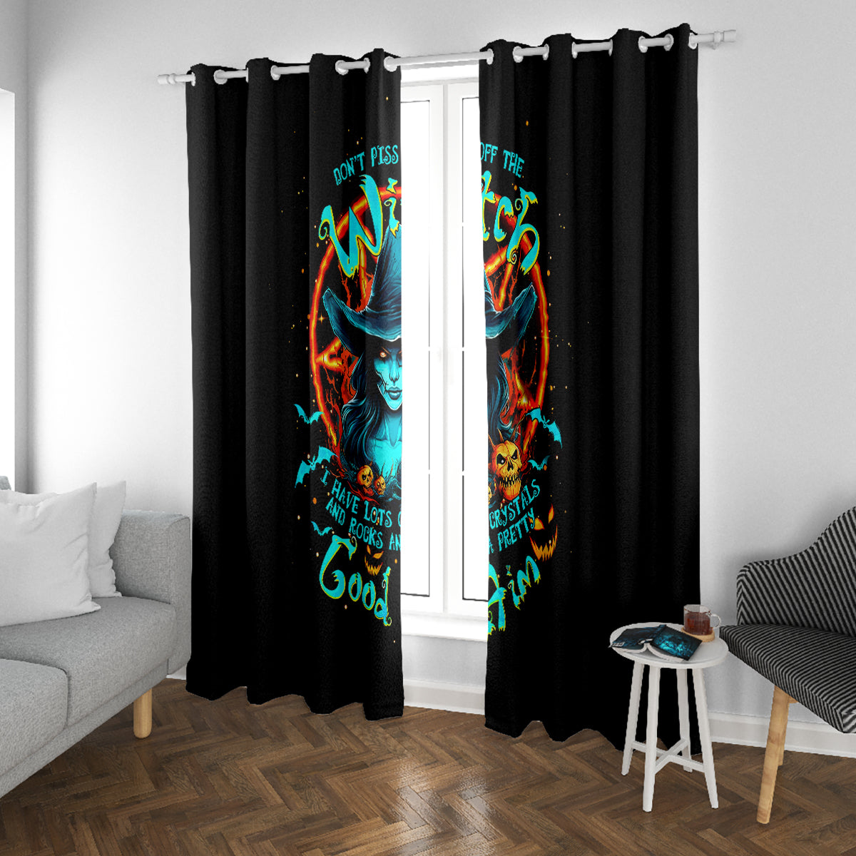 Witch Skull Window Curtain Don't Pss Off The Witch - Wonder Print Shop