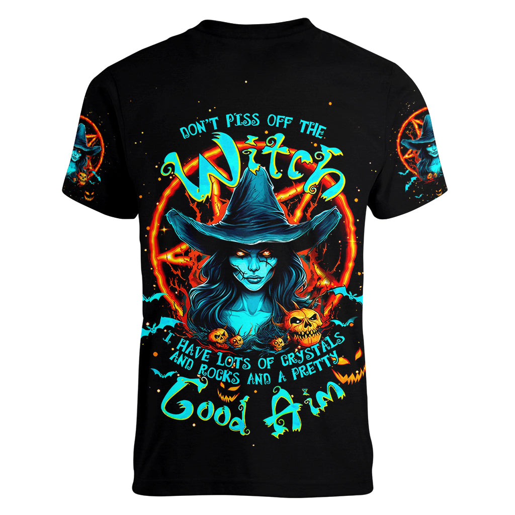 Witch Skull Women V Neck T Shirt Don't Pss Off The Witch - Wonder Print Shop