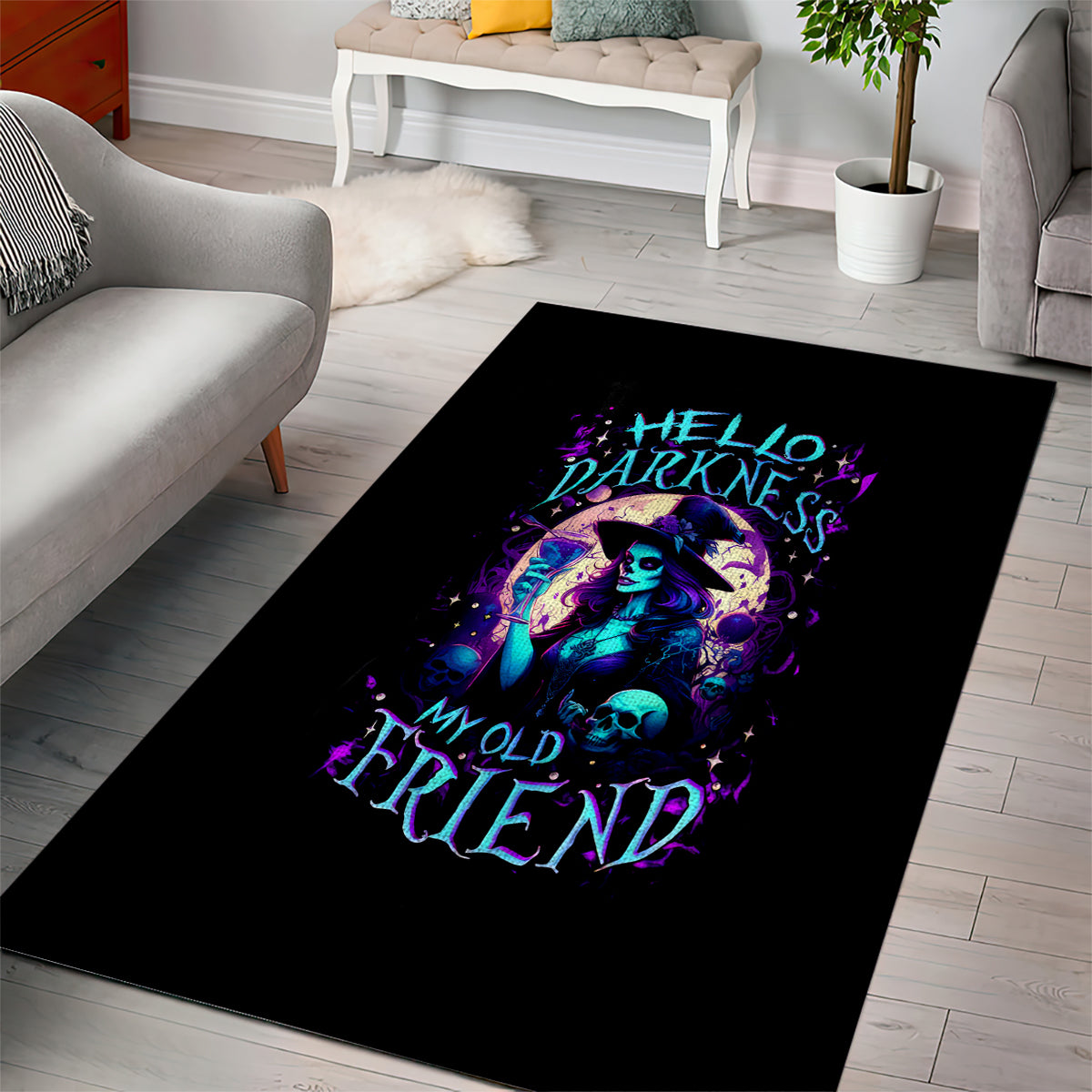 Witch Skull Area Rug Hello Darkness My Old Friend - Wonder Print Shop