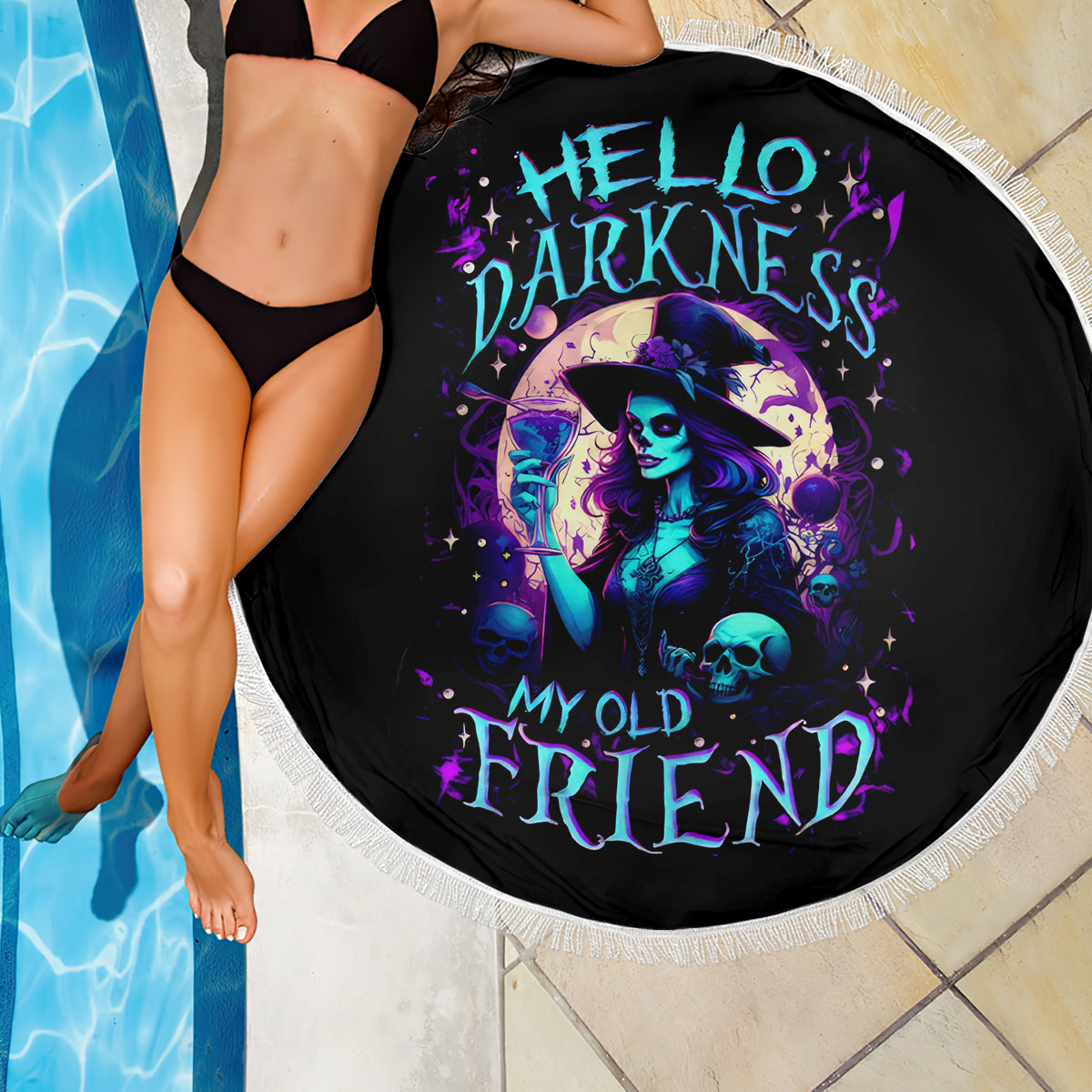 Witch Skull Beach Blanket Hello Darkness My Old Friend - Wonder Print Shop