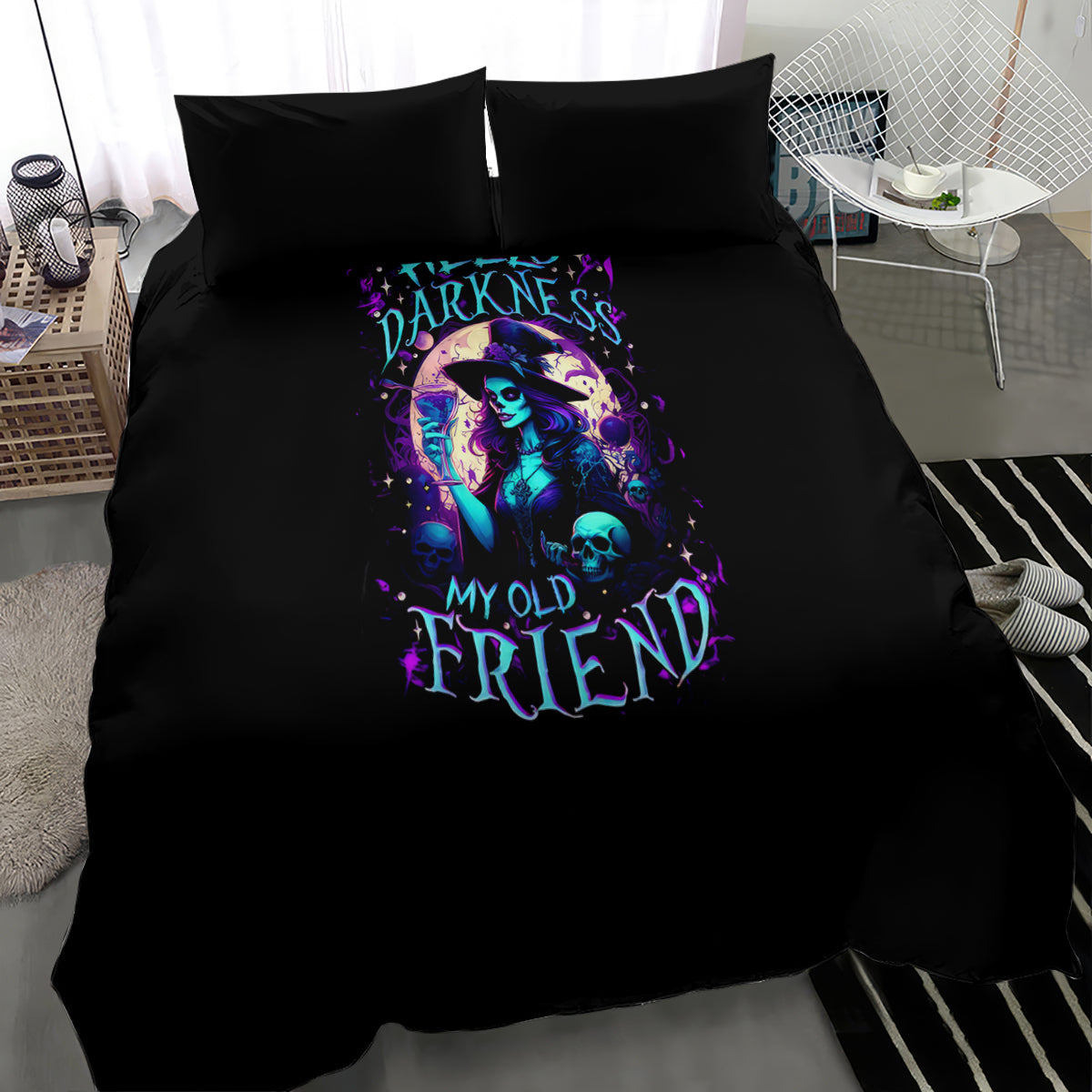 Witch Skull Bedding Set Hello Darkness My Old Friend - Wonder Print Shop