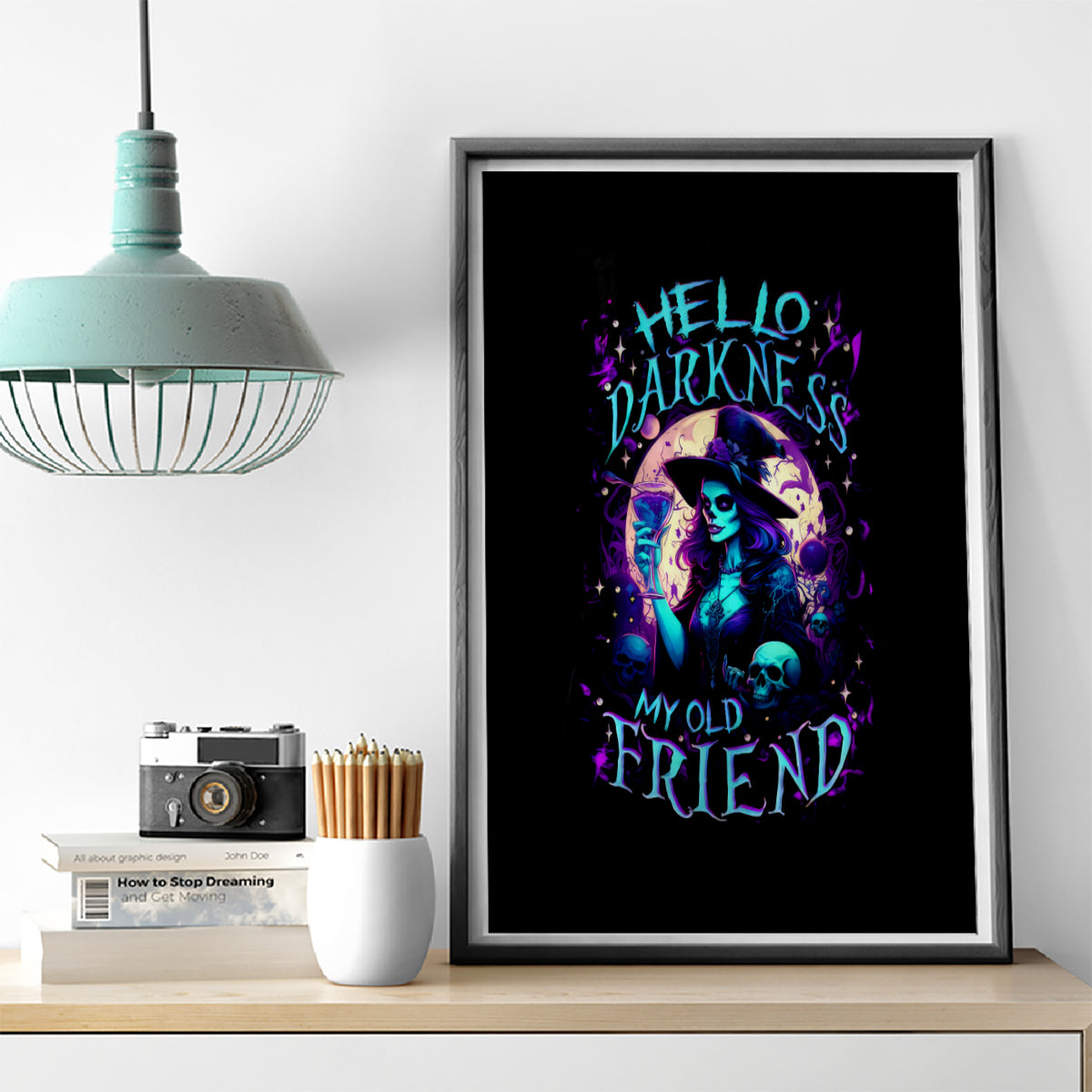 Witch Skull Canvas Wall Art Hello Darkness My Old Friend - Wonder Print Shop