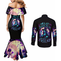Witch Skull Couples Matching Mermaid Dress and Long Sleeve Button Shirt Hello Darkness My Old Friend DT01