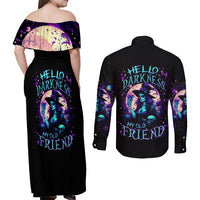 Witch Skull Couples Matching Off Shoulder Maxi Dress and Long Sleeve Button Shirt Hello Darkness My Old Friend - Wonder Print Shop