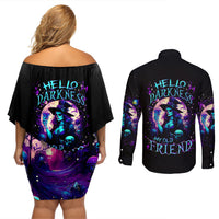 Witch Skull Couples Matching Off Shoulder Short Dress and Long Sleeve Button Shirt Hello Darkness My Old Friend - Wonder Print Shop