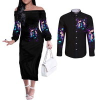 Witch Skull Couples Matching Off The Shoulder Long Sleeve Dress and Long Sleeve Button Shirt Hello Darkness My Old Friend DT01