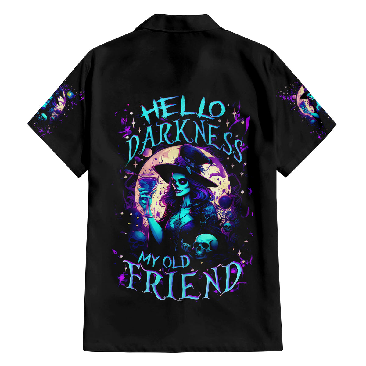 Witch Skull Family Matching Long Sleeve Bodycon Dress and Hawaiian Shirt Hello Darkness My Old Friend - Wonder Print Shop
