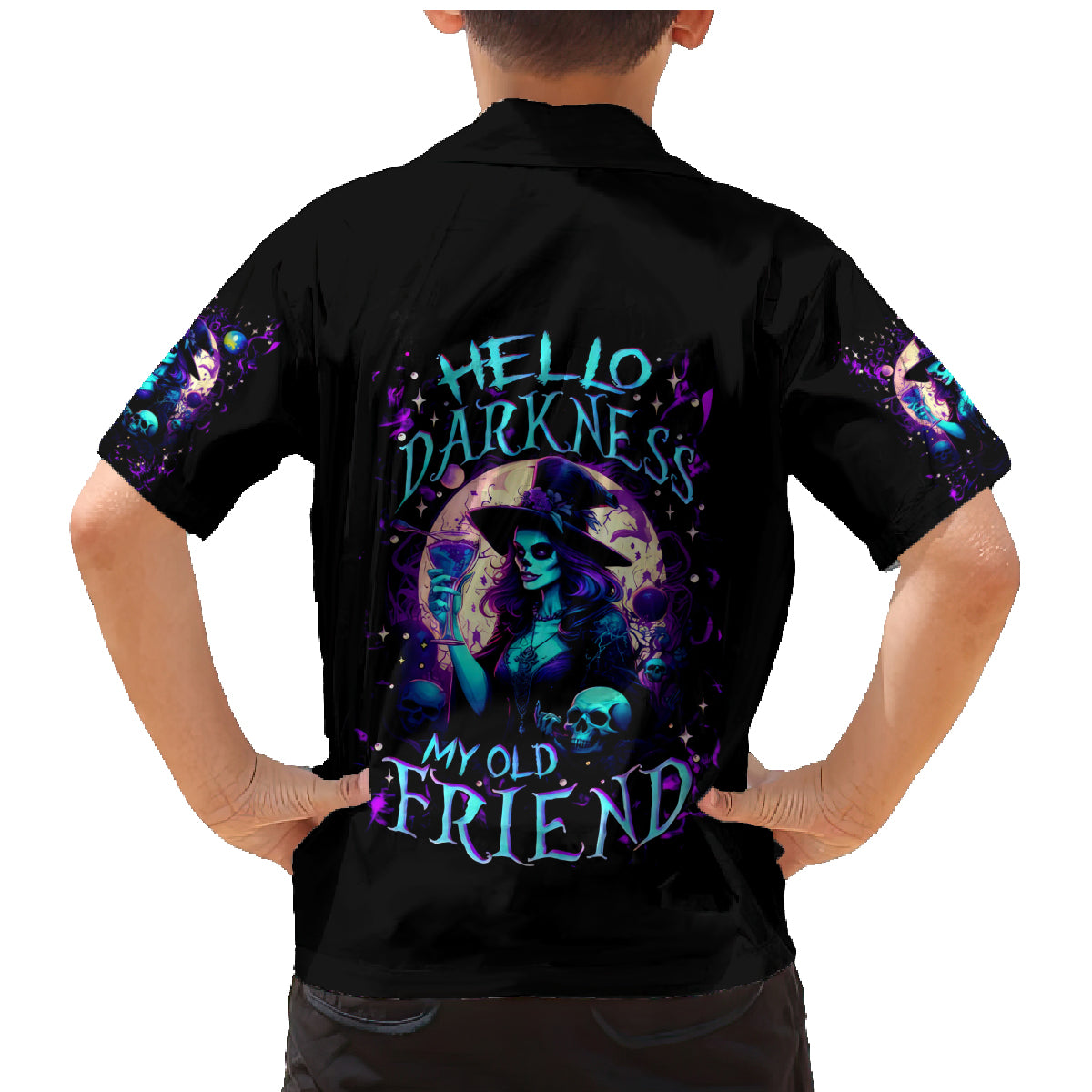 Witch Skull Family Matching Mermaid Dress and Hawaiian Shirt Hello Darkness My Old Friend - Wonder Print Shop