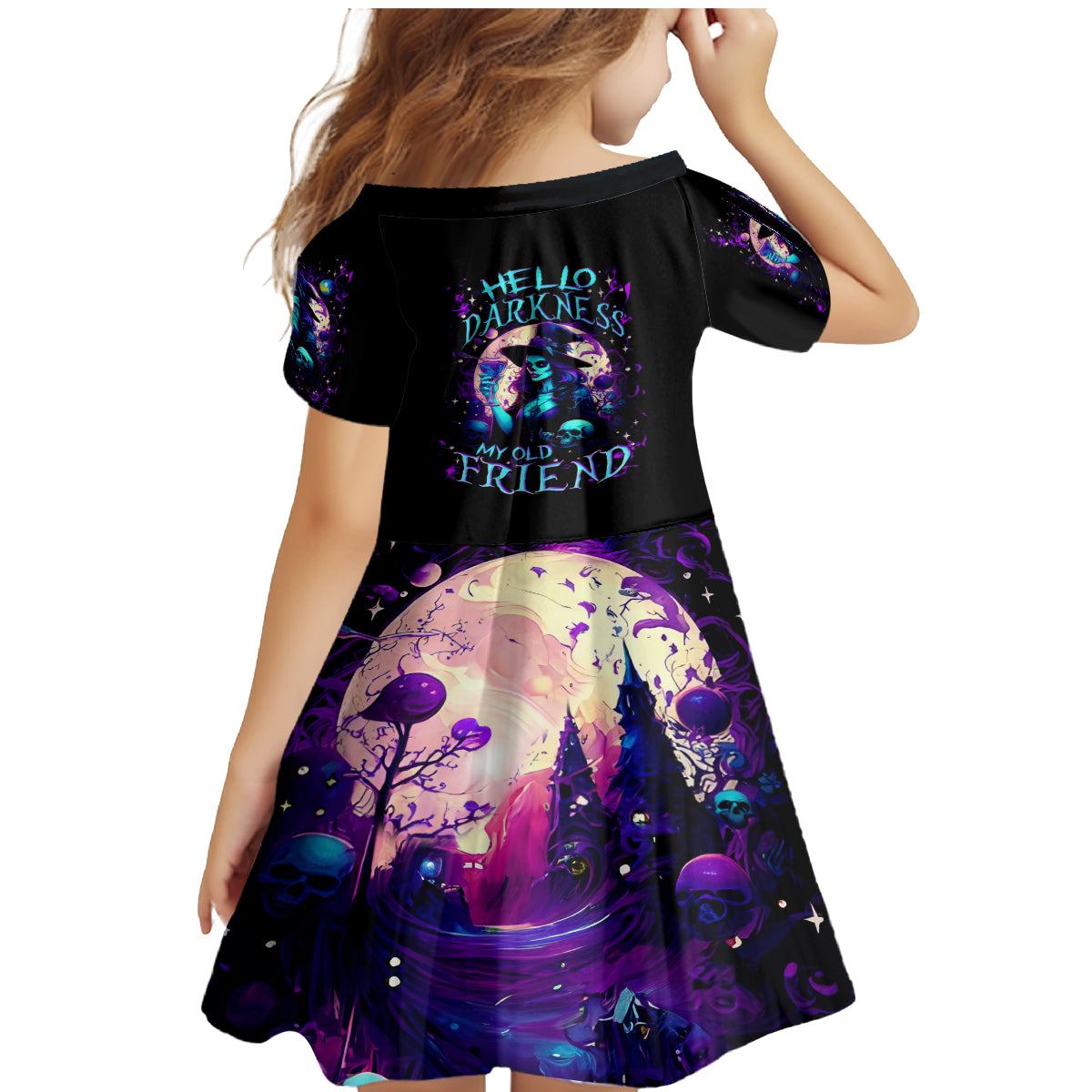 Witch Skull Family Matching Mermaid Dress and Hawaiian Shirt Hello Darkness My Old Friend - Wonder Print Shop