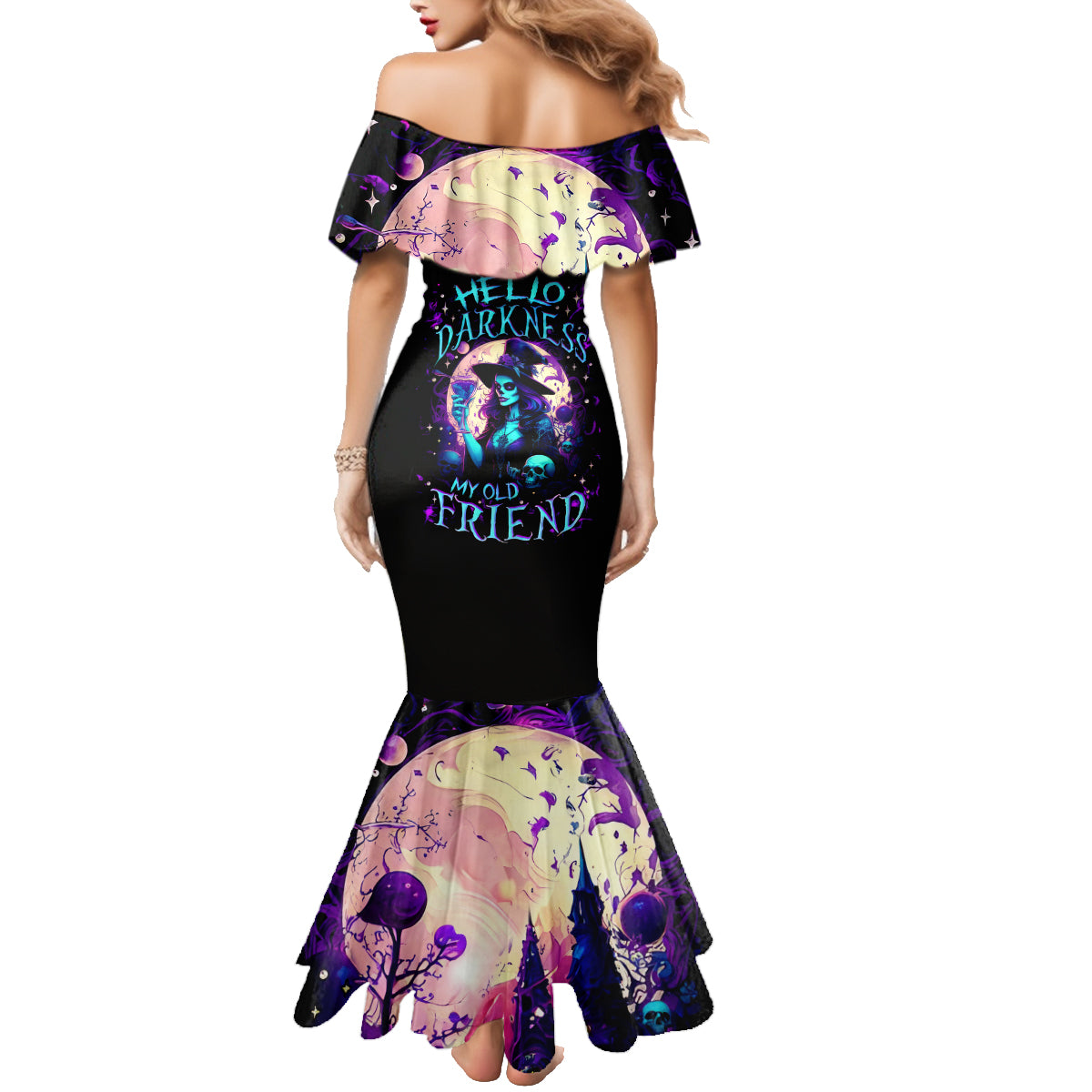Witch Skull Family Matching Mermaid Dress and Hawaiian Shirt Hello Darkness My Old Friend - Wonder Print Shop