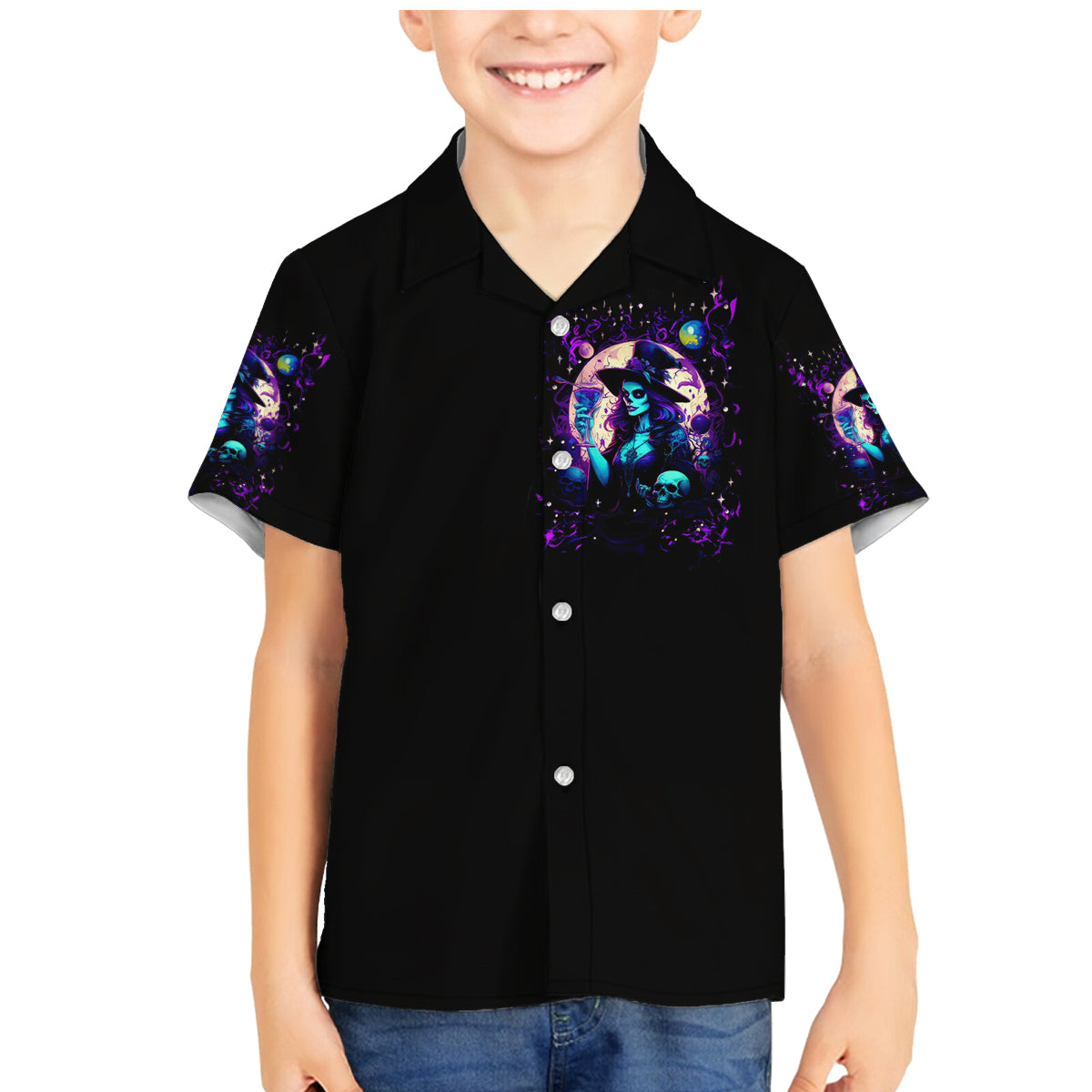 Witch Skull Family Matching Mermaid Dress and Hawaiian Shirt Hello Darkness My Old Friend - Wonder Print Shop