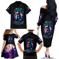 Witch Skull Family Matching Off Shoulder Long Sleeve Dress and Hawaiian Shirt Hello Darkness My Old Friend - Wonder Print Shop