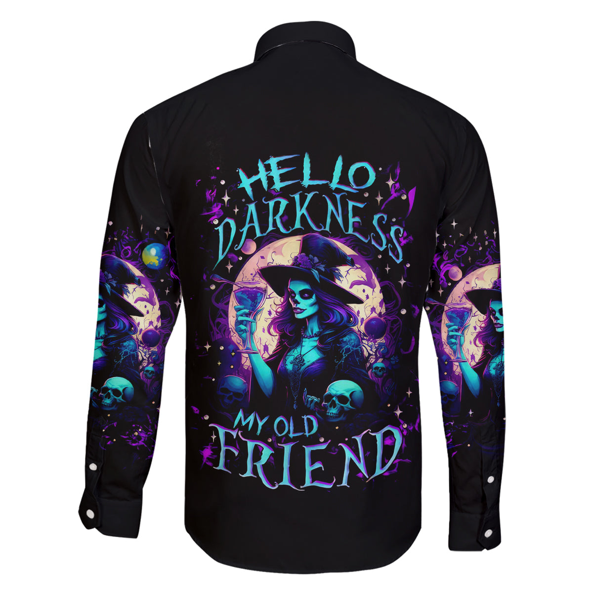 Witch Skull Family Matching Off Shoulder Maxi Dress and Hawaiian Shirt Hello Darkness My Old Friend - Wonder Print Shop