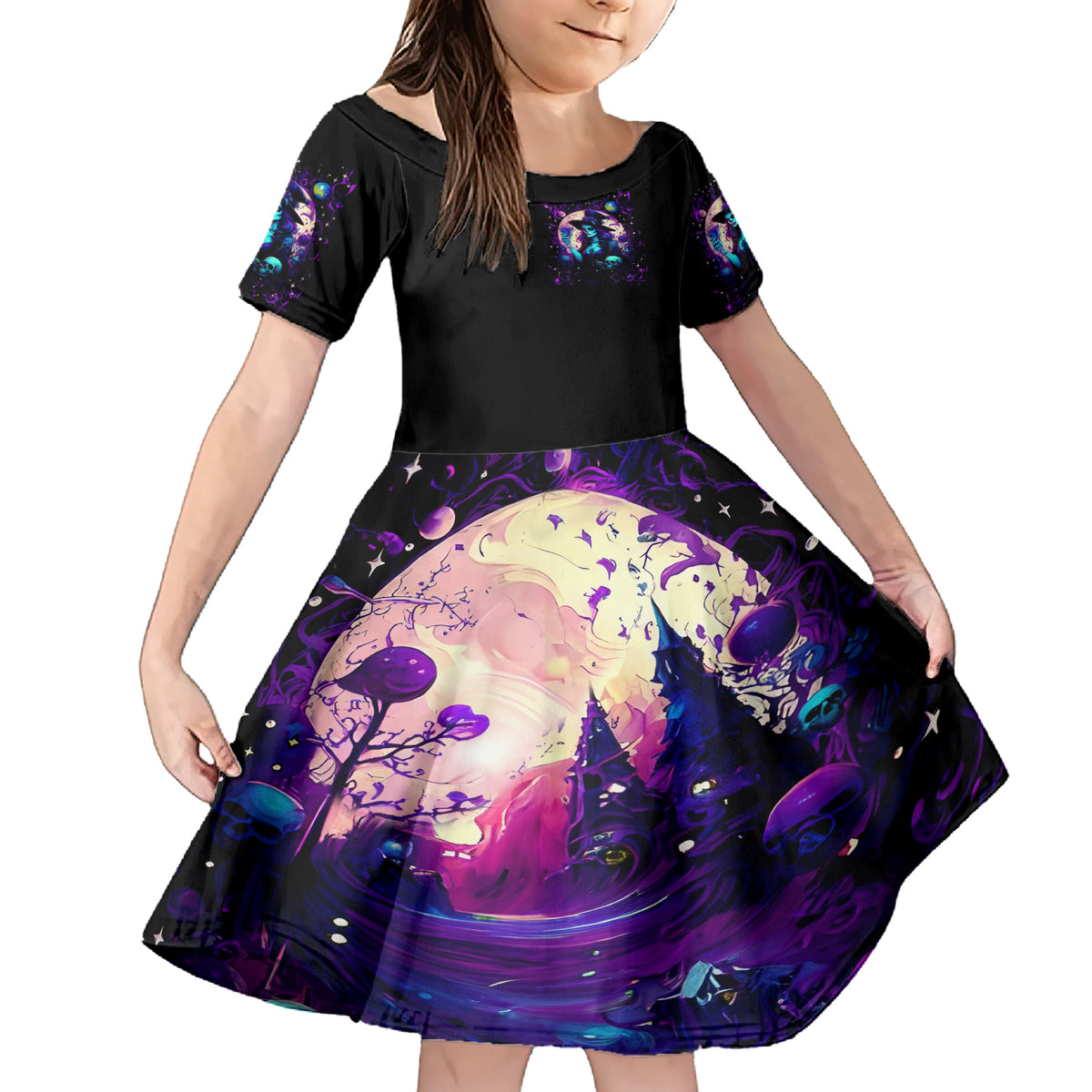 Witch Skull Family Matching Short Sleeve Bodycon Dress and Hawaiian Shirt Hello Darkness My Old Friend - Wonder Print Shop