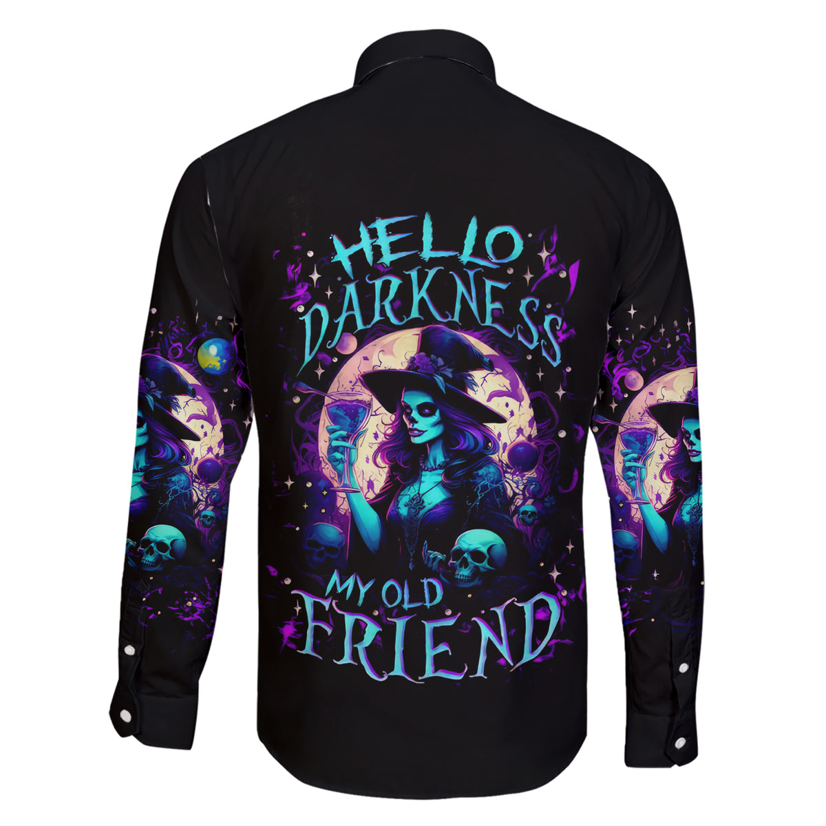 Witch Skull Family Matching Short Sleeve Bodycon Dress and Hawaiian Shirt Hello Darkness My Old Friend - Wonder Print Shop