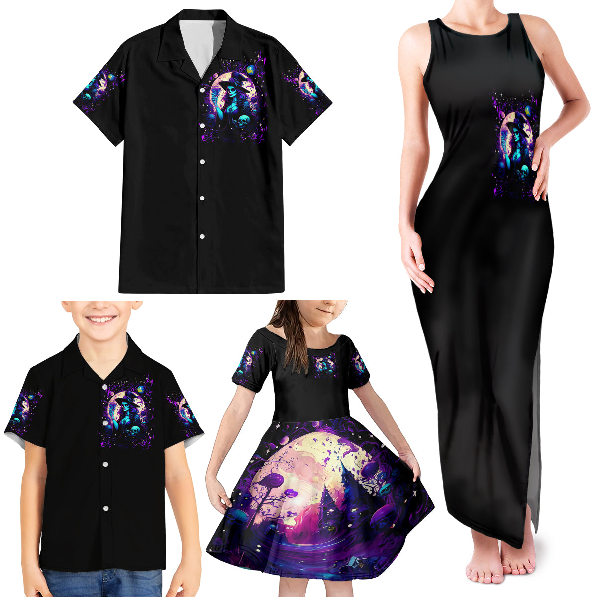 Witch Skull Family Matching Tank Maxi Dress and Hawaiian Shirt Hello Darkness My Old Friend - Wonder Print Shop