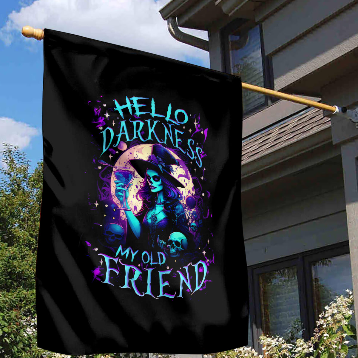 Witch Skull Garden Flag Hello Darkness My Old Friend - Wonder Print Shop