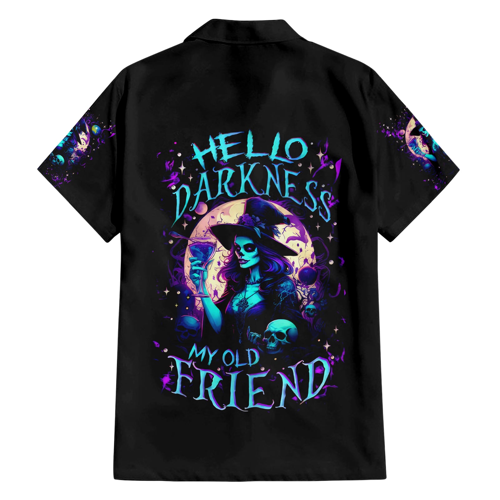 Witch Skull Hawaiian Shirt Hello Darkness My Old Friend - Wonder Print Shop