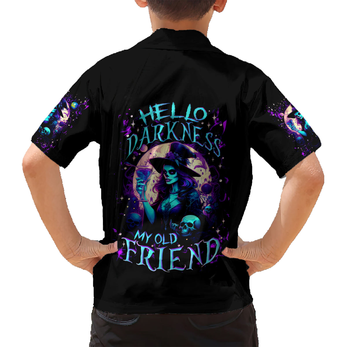 Witch Skull Kid Hawaiian Shirt Hello Darkness My Old Friend - Wonder Print Shop