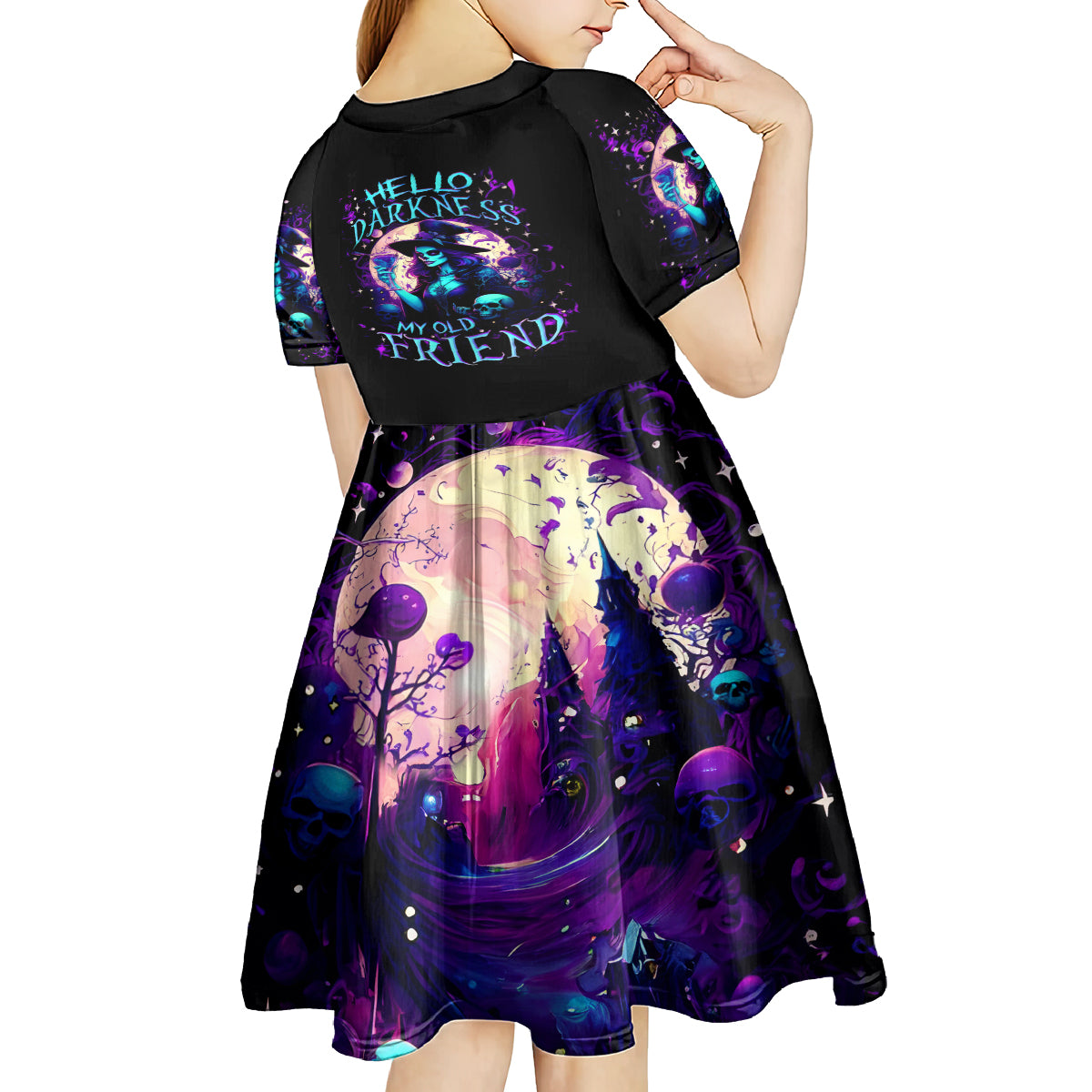 Witch Skull Kid Short Sleeve Dress Hello Darkness My Old Friend - Wonder Print Shop