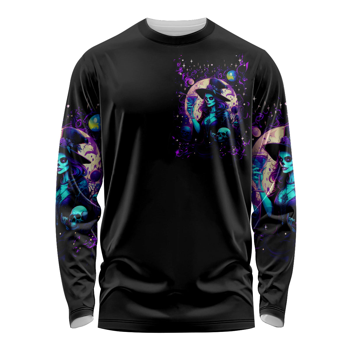Witch Skull Long Sleeve Shirt Hello Darkness My Old Friend - Wonder Print Shop
