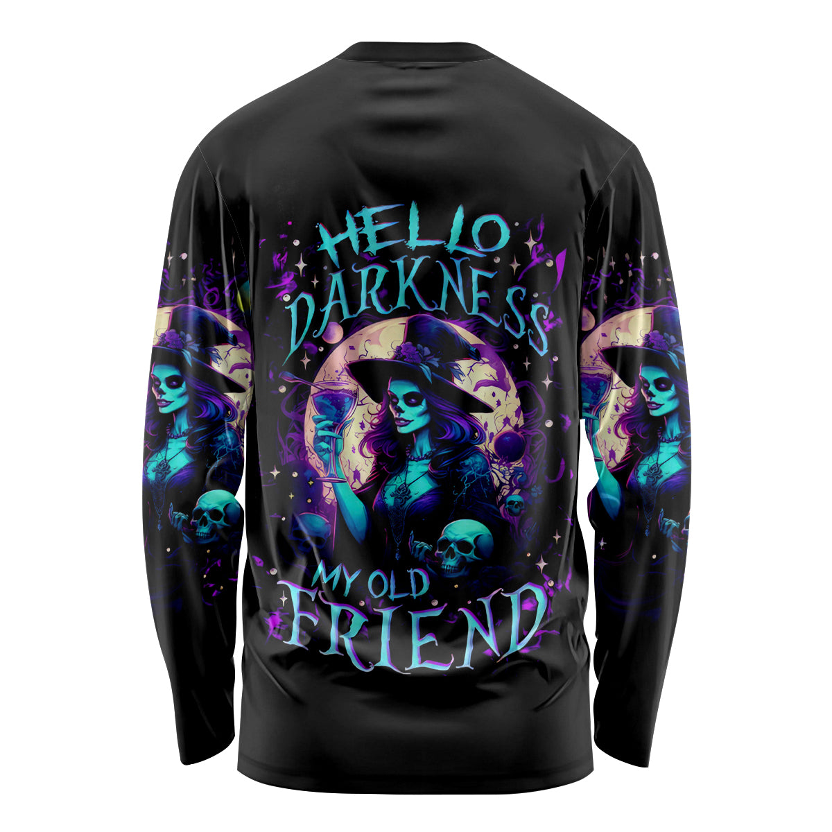 Witch Skull Long Sleeve Shirt Hello Darkness My Old Friend - Wonder Print Shop