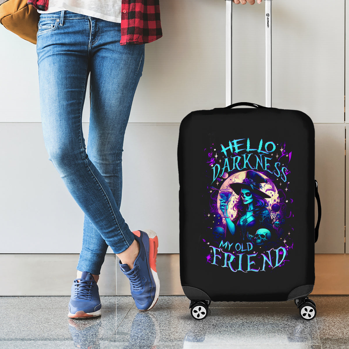 Witch Skull Luggage Cover Hello Darkness My Old Friend - Wonder Print Shop