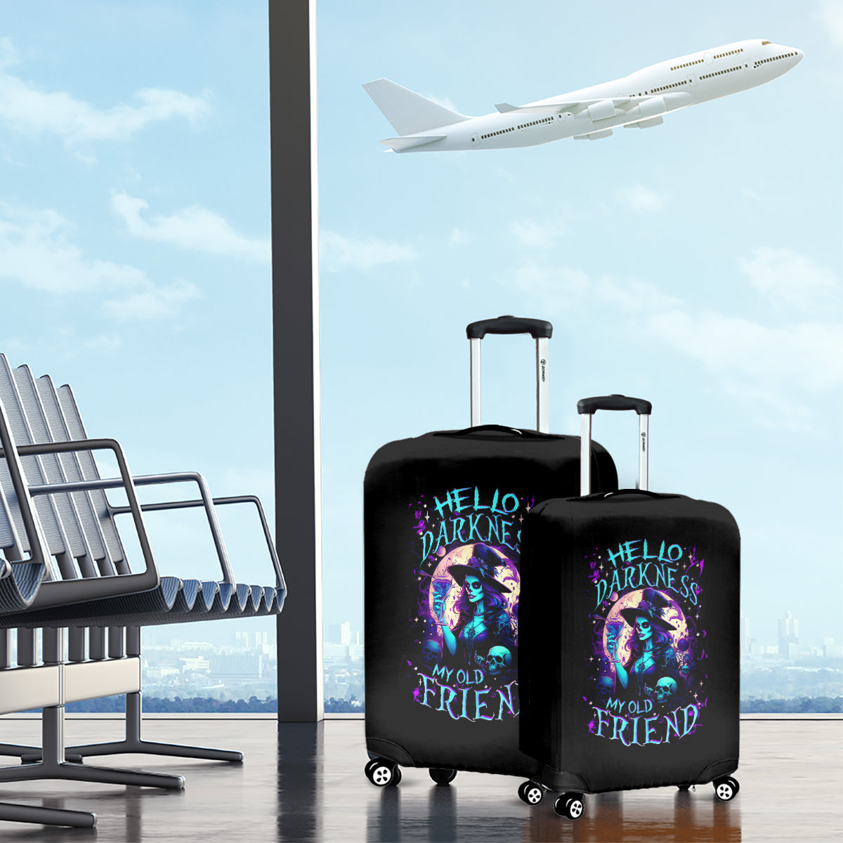 Witch Skull Luggage Cover Hello Darkness My Old Friend - Wonder Print Shop