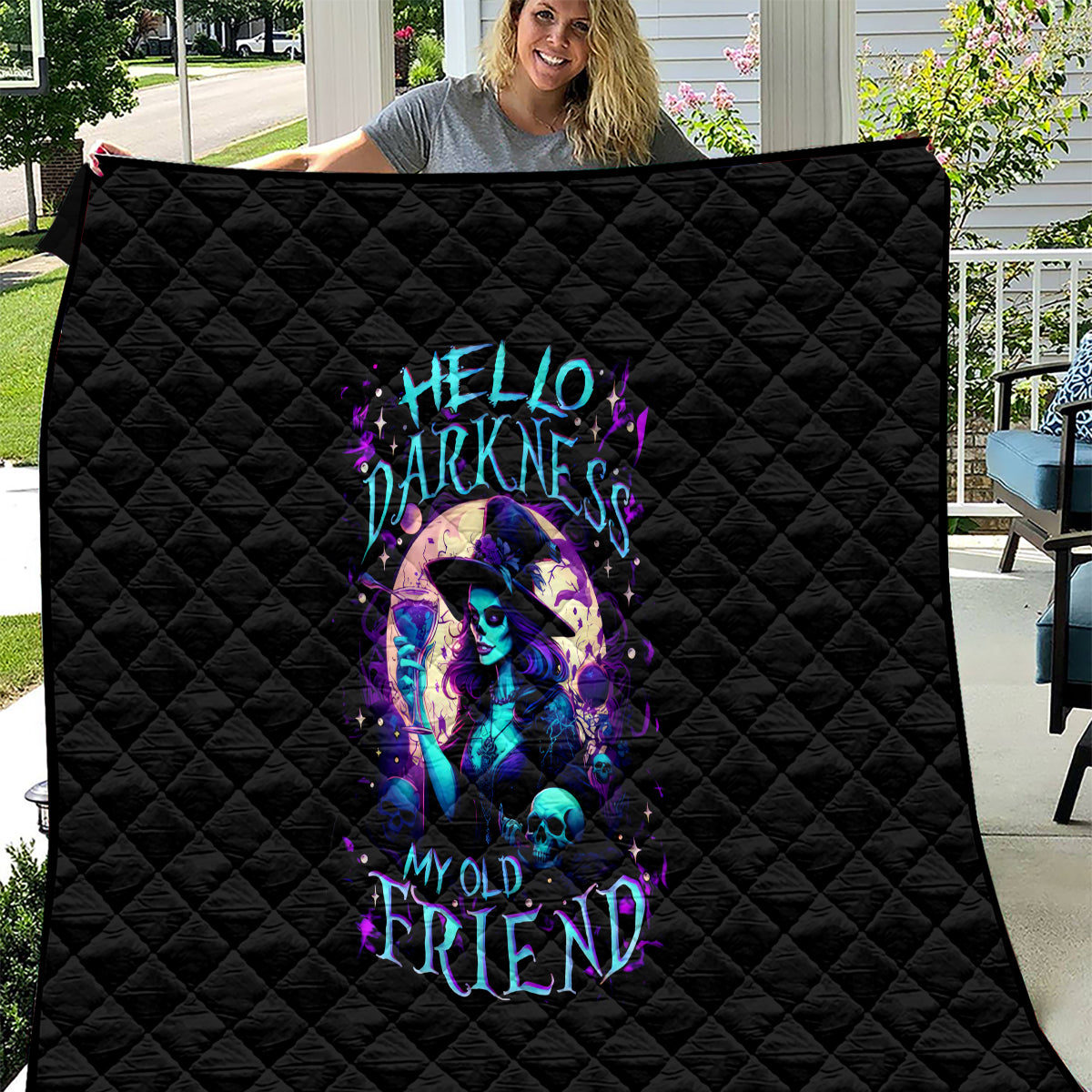 Witch Skull Quilt Hello Darkness My Old Friend - Wonder Print Shop