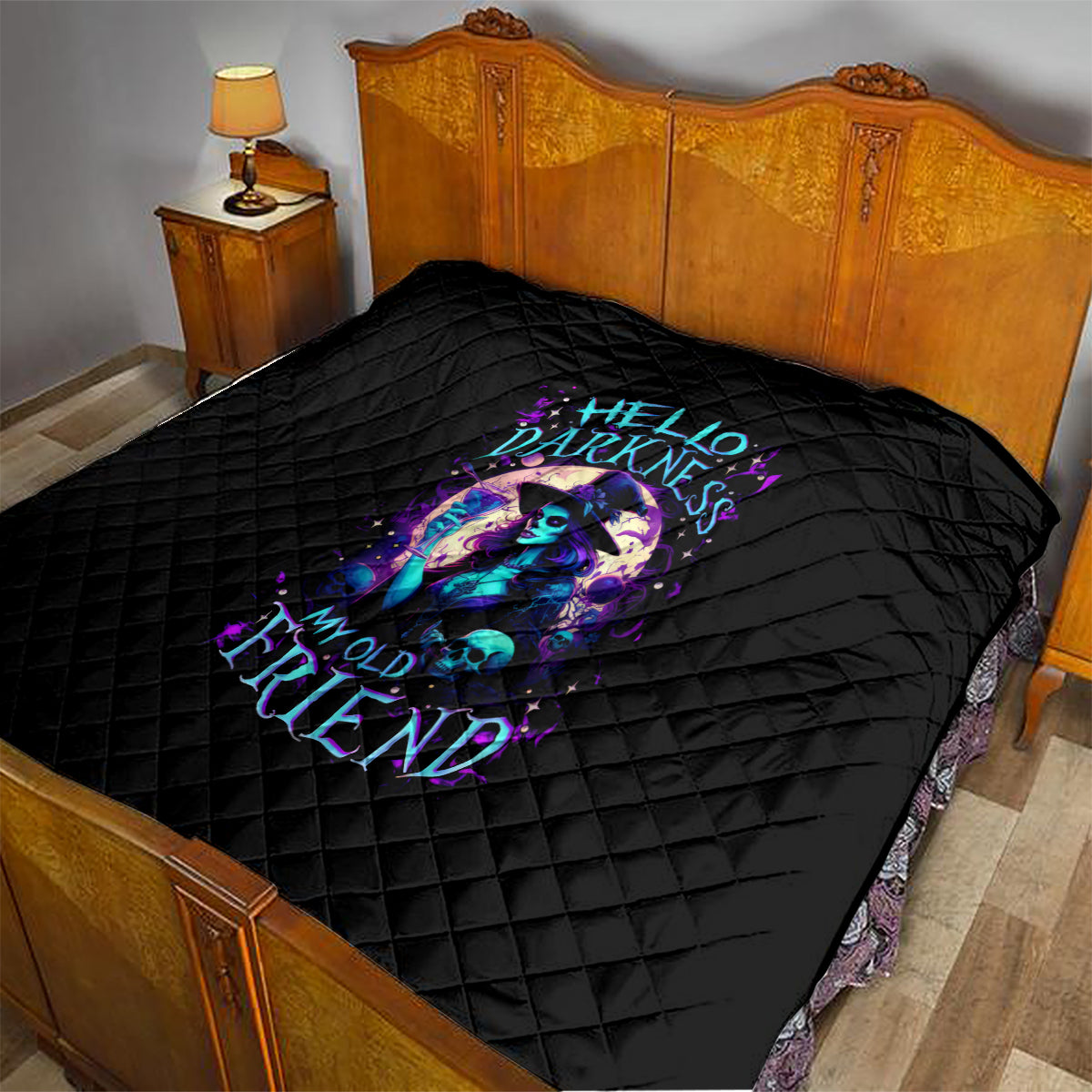 Witch Skull Quilt Hello Darkness My Old Friend - Wonder Print Shop