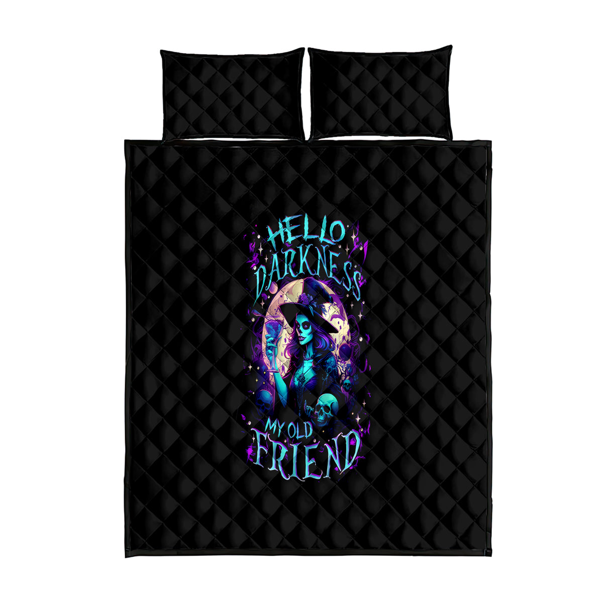 Witch Skull Quilt Bed Set Hello Darkness My Old Friend - Wonder Print Shop