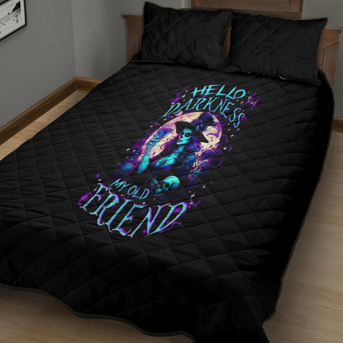 Witch Skull Quilt Bed Set Hello Darkness My Old Friend - Wonder Print Shop