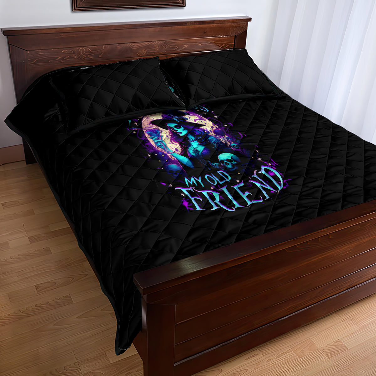 Witch Skull Quilt Bed Set Hello Darkness My Old Friend - Wonder Print Shop
