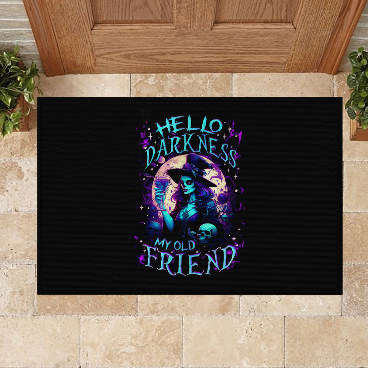 Witch Skull Rubber Doormat Hello Darkness My Old Friend - Wonder Print Shop