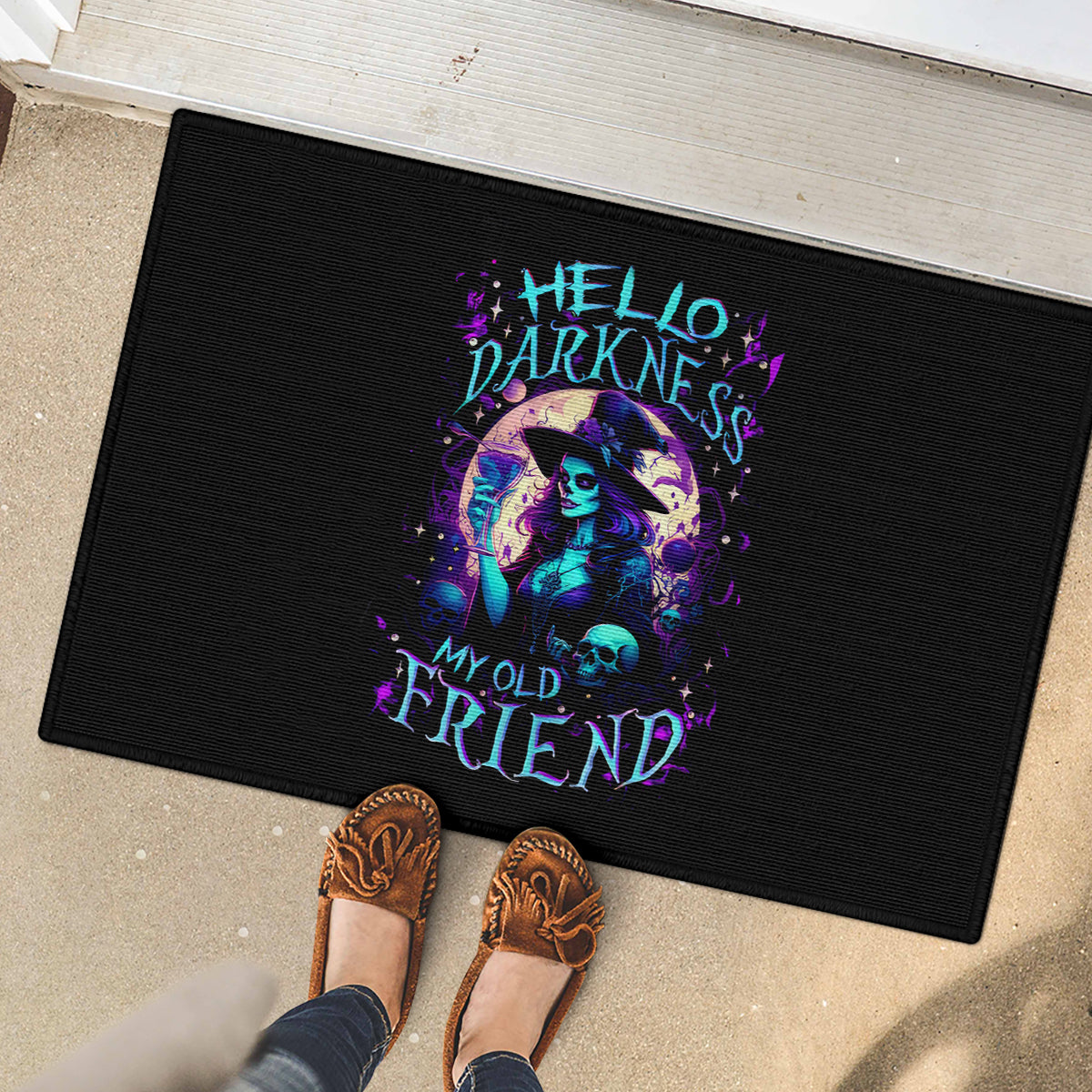 Witch Skull Rubber Doormat Hello Darkness My Old Friend - Wonder Print Shop